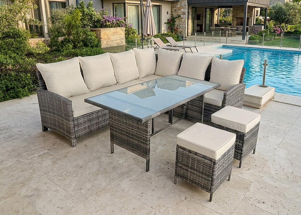 Sofa Rinconera 7 Plazas + Mesa + 2 pufs en Ratan PE. Muebles de Jardin y Terraza - Imagen 2